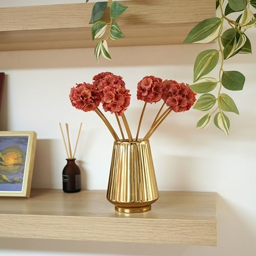 Image of Behoma Metal Golden Ribbed Fluted Column Flower Vase for Home Decor