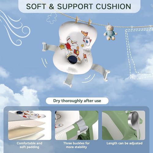 Image of Foldable Baby Bathtub for Newborn to Toddler (0-24 Months), Portable Baby Bath Tub for Travel, Collapsible Baby Tub with Soft and Supportive Cushion (Astronaut-Green)