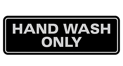 All Quality Standard Hand Wash Only Wall or Door Sign - | Kitchen Sink Sign with Easy Installation | Hygiene and Safety Food Sign - Black/Silver - Small (1 Pack)