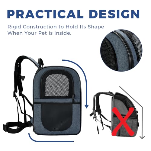 Image of Apollo Walker Dog & Cat Carrier Backpack for 4-18lb Pets - Ventilated Safe Design with Padded Back Support, Breathable Mesh Pet Backpack for Hiking, Travel, Outdoor (Navy)