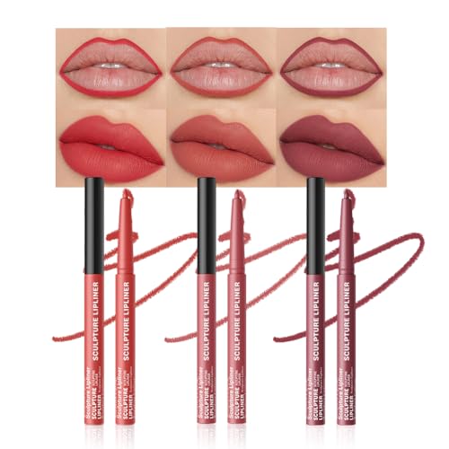 Image of K16 Hxssll 12 Colors Matte Lip Liner Pencil - Long Lasting Waterproof Lip Liner, Smudge Proof Transfer Proof Lip Pencil, High Pigment Lip Makeup for Defining & Filling Lips (A3-set:04+05+06, 3PCS)
