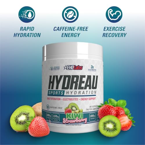Image of EHP Labs Hydreau Electrolytes Powder No Sugar - Hydration Powder for Endurance & Energy - Electrolyte Powder for Men & Women - Sugar Free Electrolytes - Kiwi Strawberry (40 Serves)