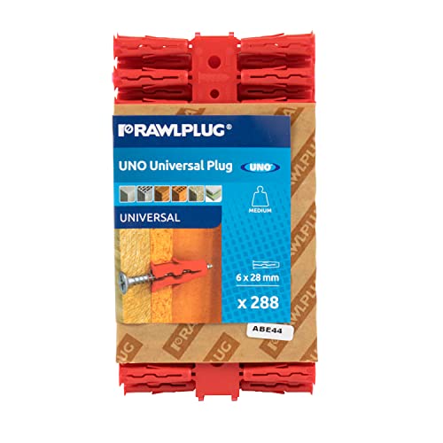 Rawlplug Uno Universal Wallplug 6mm RED | RawlPlugs for Pboard Masonry Brick Concrete | Anti Rotation Features | Pack of 288 R-U1-MIX-RED-288