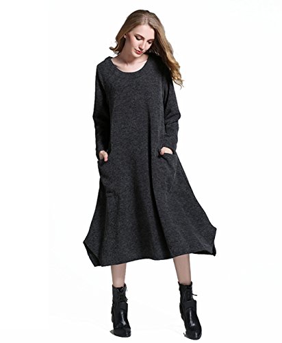 Robe grand swing YALI XL gris foncé en maille fluide plissée