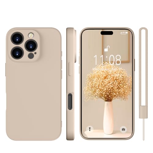 KPPIT for iPhone 16 Pro case silicone,for iPhone 16 Pro Phone case shockproof 6.3,Full camera coverage Military-Grade Protection 360°,With hand strap slim Protective Case-Khaki