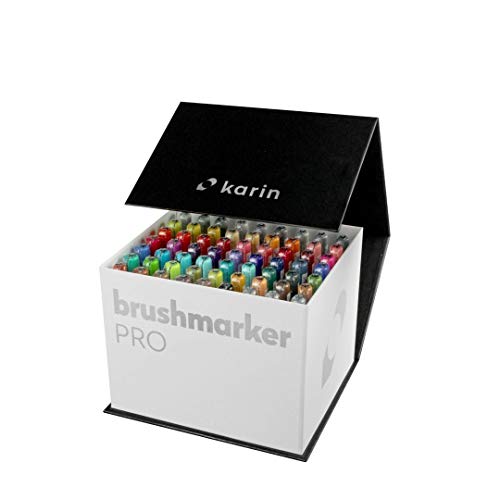 Image of Karin Brushmarker Pro - Water-Based - Brush Tip - Mega Box Set Of 60 Colours + 3 Blender, Multicolor