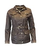 Veste style motard Walker & Hawkes - Veste cirée pour Femme - 4 Poches/Ceinture - Marron - 38