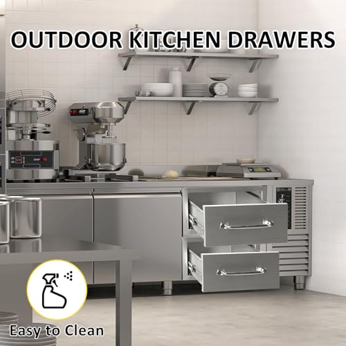 Image of Outdoor Kitchen Drawers 14 inch W x 8.5 inch H x 23 inch D Flush Mount Single BBQ Drawers with Chrome Handle Built-in Stainless Steel Drawer for Outdoor Kitchen Island, Patio Grill Station