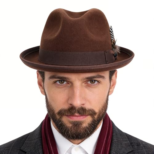 Image of FORBUSITE Wool Felt Wide Brim Fedora Hats for Women Men