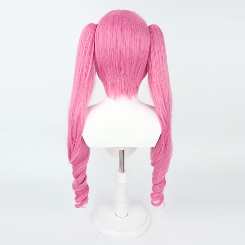 Anime Cosplay Wig 80cm Long Pink Curly Hair Wigs Heat Resistant Synthetic Hair Party Woman Wigs + Wig Cap (A)