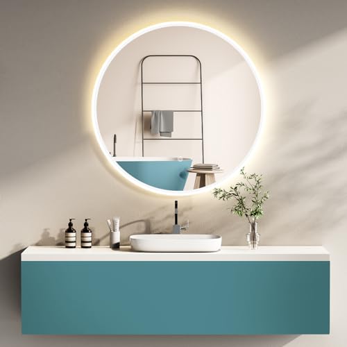 HOKO® Specchio da Bagno Rotondo 80cm con Cornice in Metallo Bianco. Illuminazione LED Economica, con Sensore Tattile + Funzione Memoria + Variazione di Luce 2700-6500K Caldo-Freddo-Neutro