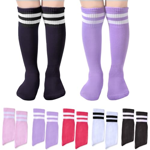 Derkue 5 Pair Toddler Soccer Socks,Kids Soccer Socks 4-12 Year,Knee High Tube Long Soccer socks for Girls and Boys