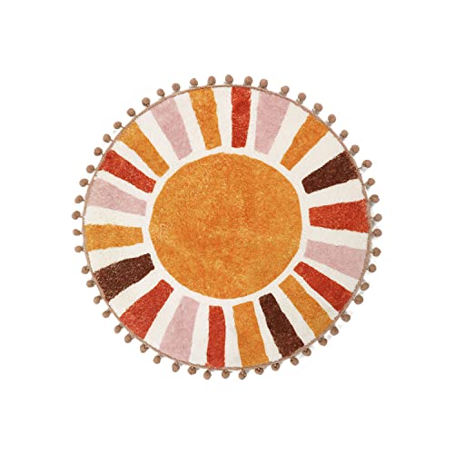 Livebox Retro Sun Round Rug For Bathroom 2.3 Ft,Colorful Boho Rug Small Circle Rug For Bath Tub,Non-Slip Cute Rainbow Rug For Kids Room, Washable Circular Carpet For Bedroom Dorm #TOP7