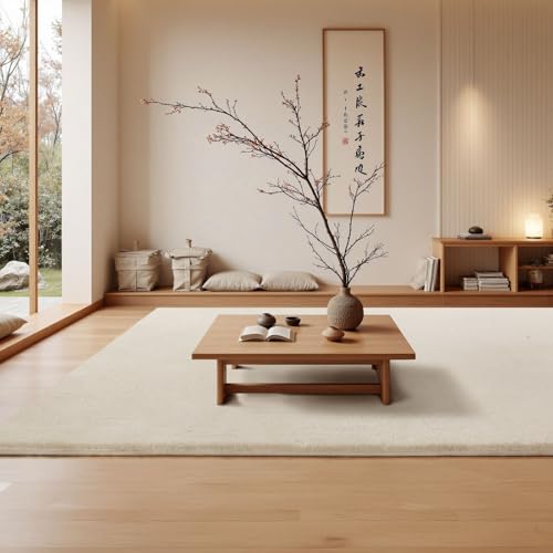 ラグマット カーペット 160x230cm 全厚約2cm 滑り止め付 洗えるラグ 抗菌 ふわっと手触り 防音絨毯 オールシーズ おしゃれな北欧風シャギーラグ 極厚ウレタンフォーム10mm 寝室、リビングルーム用のふわふわラグ、象牙