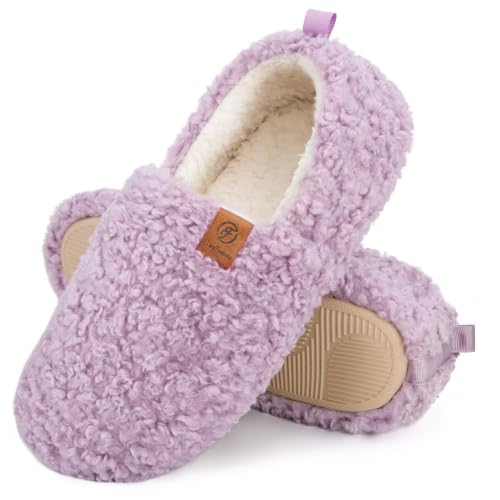 EverFoams Women’s Soft Curly Memory Foam Slippers Purple,5-6 US