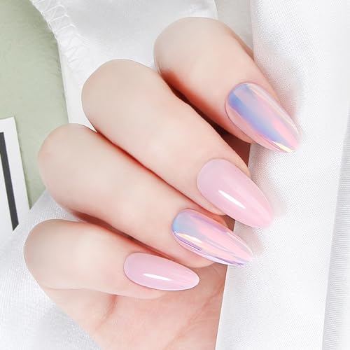 Acrylic Press On Nails Almond - Iridescent Pink Glow, $3.99 Set