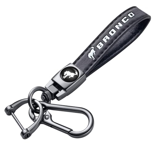 SDSHSM Genuine Leather Car Key Chain for Ford Bronco Keyring Keychain Sport Accessories Family Present(Black)