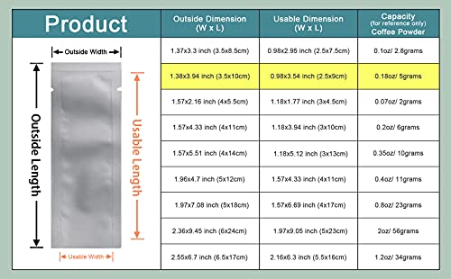 Image of 100 Pcs 1.38x3.94 inches Vacuum Heat Sealable Mylar Pure Foil Bag Pouch for Sampling Packaging Coffee Food Storage Safe Aluminum Foil Package