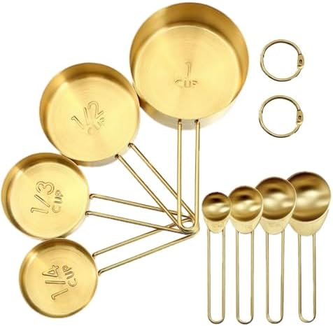 Gold Measuring Cups and Spoons Set of 8, Premium Stainless Steel with Engraved Measurement Markings, Stackable Nesting Measuring Cup & Spoon Set for Baking, Dishwasher Safe Kitchen Gift - Thumbnail 2