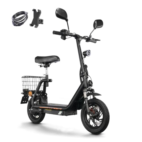 TWOFISH E-Moped für Erwachsene, 500W Motor 48V 13Ah Akku, 12 Zoll Reifen,10° Steigfähigkeit, 25-30 km Reichweite, Disc Bremsen, Doppelaufhängungg (Schwarz orange)
