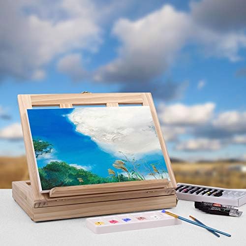 Tabletop Easel Art Set Painting Kit,19 Pieces Acrylic Painting Supplies Kit, Adjustable Wood Desk Easel Stand with Storage Drawer, Easel for Senior Pine Wooden Painting Canvases