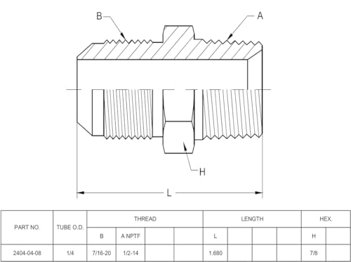 Image of (2-PACK) 2404-04-08 Hydraulic Hose Adapter Fitting 1 /4 inch Male JIC 37 Flare (7 /16 inch-20UNF) x 1 /2 inch Male (1 /2 inch-14NPTF) SAE Straight Pipe Joints Tube Connector Carbon Steel