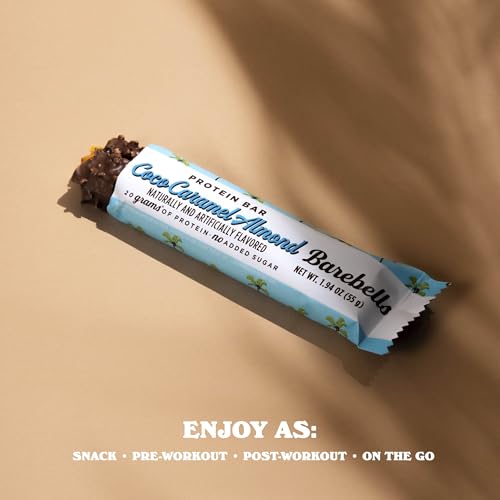 Image of Barebells Protein Bars Coconut Caramel Almond - 12 Count, 20g High Protein Treats - Chocolate Nutrition Bar with 1g Total Sugars - On-The-Go Breakfast or Post-Workout Snack