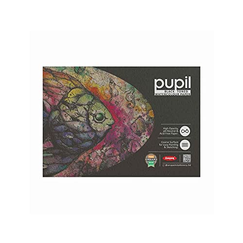Image of Anupam Pupil Black Toned Watercolour Paper Pad - Cold Press Paper - 250 GSM - 12 Sheets - A4