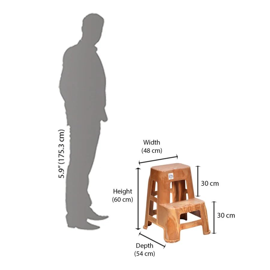 Image of Nilkamal STL21 Step Stool for Home, Bedroom, Bathroom, Kitchen, Living Room, Office, Adult, Kids, Children's and Garden Stool with 100Kg Load Capacity (Pear Wood)