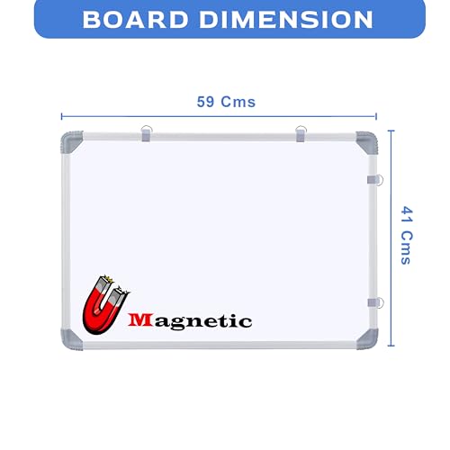 Image of Eduway (Magnetic) 2x1.5 Feet White Board with (Marker, Duster and Magnets) | Ideal Use for Home, Office, Kids with Sliding Hanging Clips, Robust Aluminum Frame and Smooth Melamine Surface (41x59 Cms)