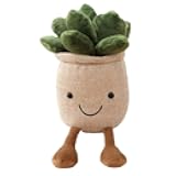 OUKEYI 9.8 inch Succulents Plush Toy, Flower Pot Stuffed Plushie Pillow Decoration, Cute Soft Plants Throw Pillow for Christmas Birthday Gifts (Khaki)