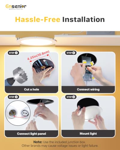 Image of Ensenior - 16 Pack, 4 Inch Ultra Thin Ceiling Recessed LED with Junction Box, 5000K Daylight, 9W 75W Eqv, Dimmable Can-Killer Downlight, High Brightness 750LM - ETL & Energy Star Certified