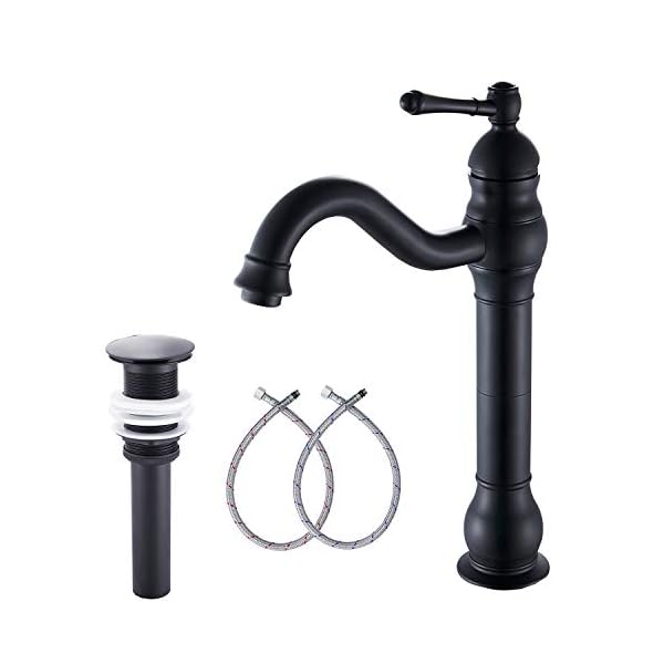 Black Bathroom Faucet GGStudy 360° Swivel Single-Handle One Hole Bathroom Vessel Sink Faucet Matching Pop Up Drain Black Bathroom Faucet GGStudy 360° Swivel Single-Handle One Hole Bathroom Vessel Sink Faucet Matching Pop Up Drain