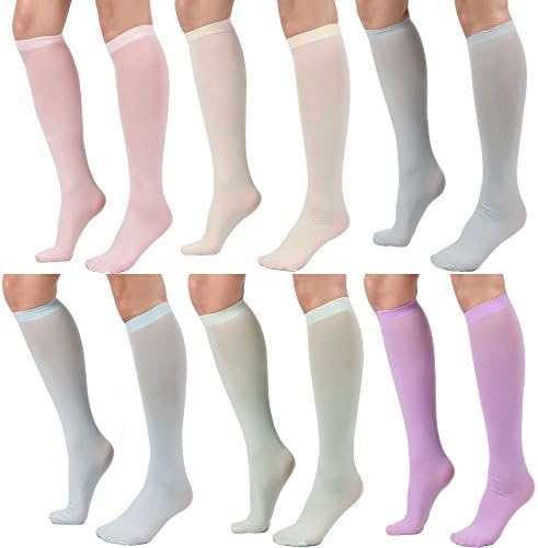 Women's Semi Opaque Knee High Trouser Sock 3pair / 6pair (One Size : XS to M, 6PAIR - Lt Pink/Mint/Lt Blue/Lt Gray/Lavender/Ivory)