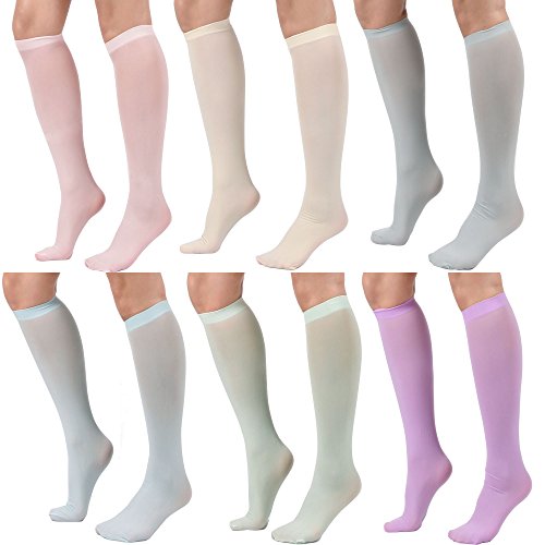 Women's Semi Opaque Knee High Trouser Sock 3Pair / 6Pair (One Size : Xs To M, 6Pair - Lt Pink/Mint/Lt Blue/Lt Gray/Lavender/Ivory) #TOP13