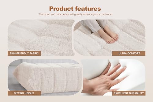 Image of Bean Bag Pouf Ottoman, Foot Stool, Foot Rest with Memory Foam Filled, Rectangle Ottoman for Living Room, Bedroom, Office (Beige Teddy)