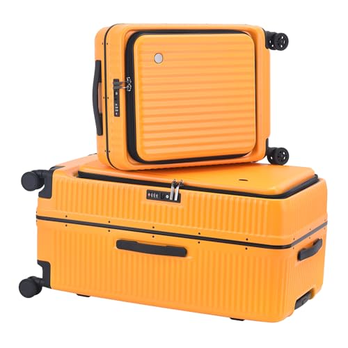 2 pieces 20/29 Aluminum Frame Carry On and Checked Luggage Set with Side Opening, Lightweight Hardshell ABS+PC Trunk Suitcase with TSA Lock, 360° Universal Wheels & Adjustable Handle, Orange
