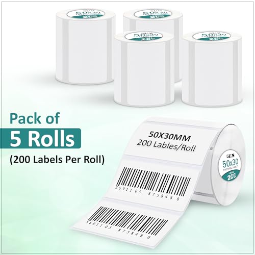 Image of GLUN Thermal Labels 50mm x 30mm | 2 Inch Self Adhesive Sticker Roll | Barcode, Shipping, Address Labels for Thermal Printer | 1000 Stickers (Printer Not Included)