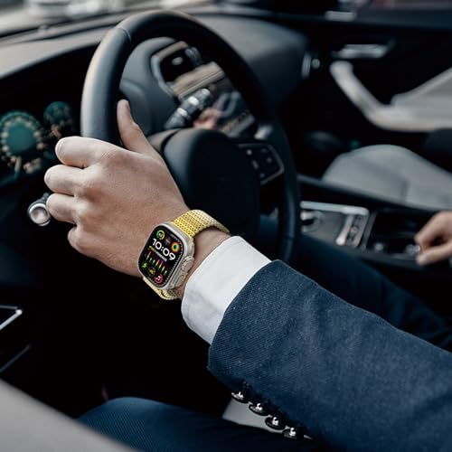 WINGLE Milanese Loop for Gold Apple Watch Band Ultra 3/2/1 Band Ultra 49mm Series 11 10 46mm 45mm 44mm 42mm SE 3/2/1 9 8 7 6 5 4 3 2 1 Men Magnetic Metal Mesh Stainless Steel Apple Watch iWatch Bands