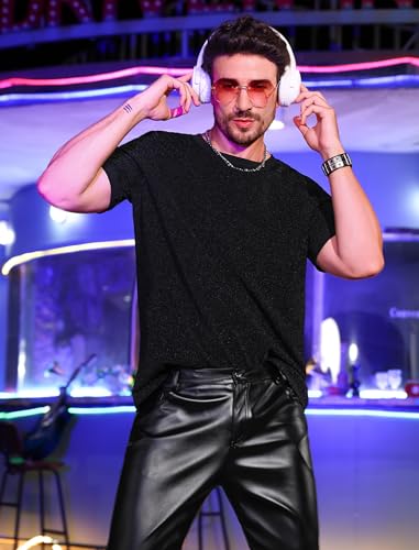 Men's Shiny Shirts Sparkly Tee Short Sleeve Glitter T-Shirt Rave Party Nightclub Top4