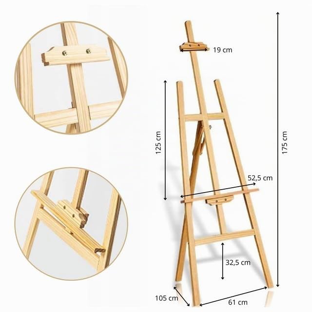 Staffelei Holz 175 cm Leinwand Ständer Stativ Zum Malen Und Ausstellen Feldstaffelei Atelierstaffelei Für Kuntsmalerei Künstler Werbung Schilder Hochzeit Höhenverstellbar 10 bis 125 cm