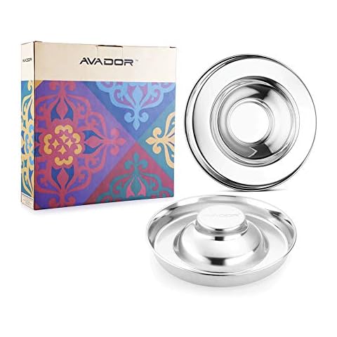 AVADOR Set of 2 Raised Center Stainless Steel Puppy Dish Set for Feeding and Water | Pet Care | Pet Safe | Environment Friendly | Shatter Proof Cover