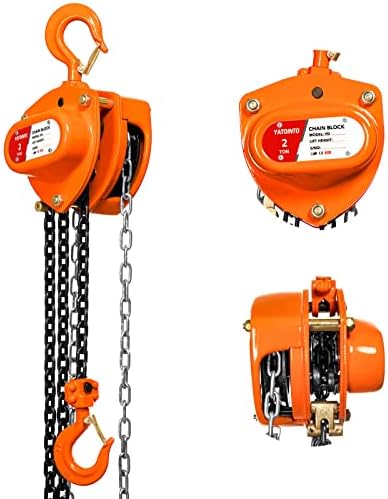 YATOINTO Chain Hoist 2 Ton(4400Lbs) Capacity 10FT Manual Hand Lift Steel Chain Block Hoist with 2 Heavy Duty Hooks Industrial Grade Steel Structures for Garages Automotive Machinery (2 Ton (4400lb))