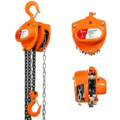 YATOINTO Chain Hoist 2 Ton(4400Lbs) Capacity 20FT Manual Hand Lift Steel Chain Block Hoist with 2 Heavy Duty Hooks Industrial Grade Steel Structures for Garages Automotive Machinery