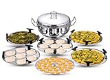 Stainless Steel Multi Kadai with 6 Plates - 26cm, 2 Idli, 2 Dhokla,1 Patra and 1 Mini Idli Plate | Dhokla and Momos Steamer, Maker,Induction Friendlly Indian Item Gift Item (Silver)
