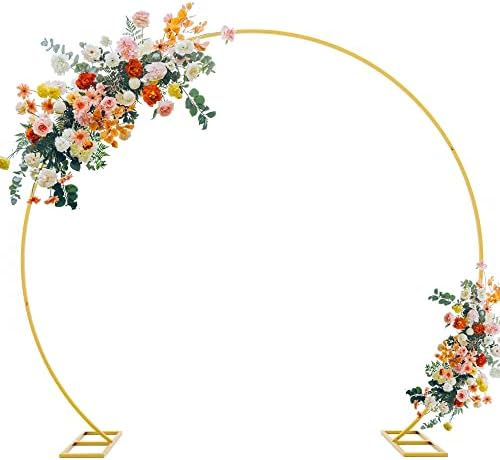 Fomcet 7.2FT Gold Round Backdrop Stand Metal Circle Balloon Arch Frame Large Wedding Arch Stand for Birthday Party Anniversary Valentine Wedding Ceremony Decorations Thickened Square Tubes