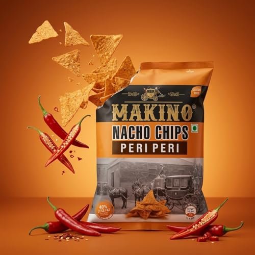 Image of Makino - Nacho Chips Peri Peri Flavour 150 Gram | Tortilla | Healthy | Tasty Savoury Snack | Delicious Nacho Chips | Low Calorie - Pack Of 3