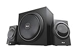 Trust Yuri 2.1 Speaker Set with Wooden Subwoofer, 120W (60W RMS), UK Plug, PC Speakers with Dynamic Bass, Wired Volume Control, Sound System for Computer, Laptop, Smartphone, Tablet - Black