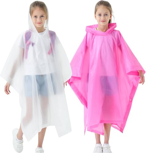 Image of Rain Poncho for Kids(2 Pack) Waterproof Reusable EVA Raincoat One Size Rain Jackets for Children,Boys and Girls