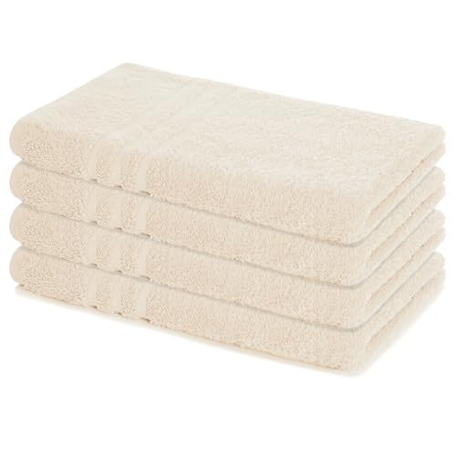 Lavea® 4er Set Handtücher 50x100 cm, Elena Frottiererie, 100% Baumwolle, Frottier Badetuch, saugstark und weich, Sporthandtuch, 60°C waschbar, trocknergeeignet, Handtuch Set, Frottee, Creme